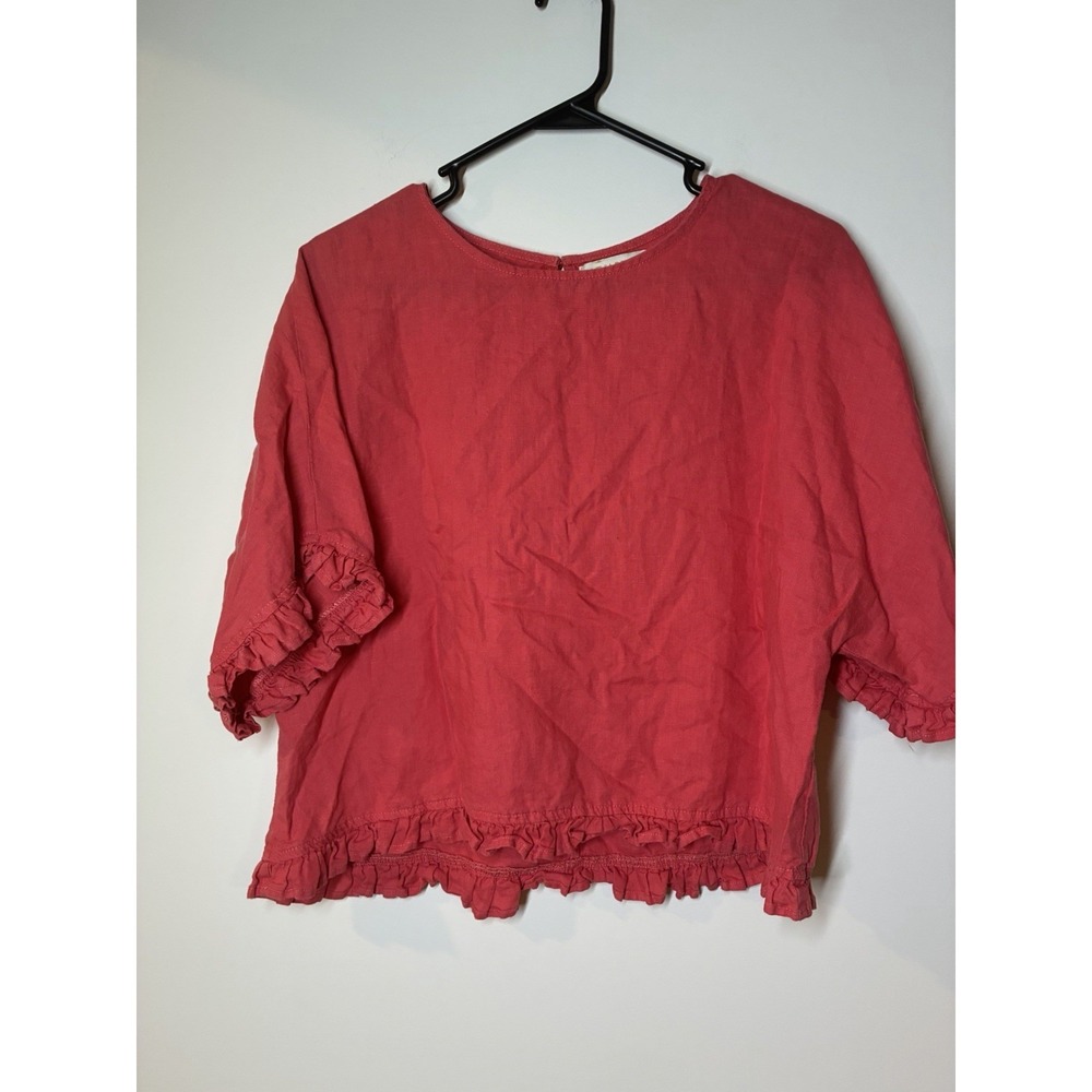 Cynthia Rowley‎ ruffled linen blouse in a coral pink Boxy Crop Top Small
